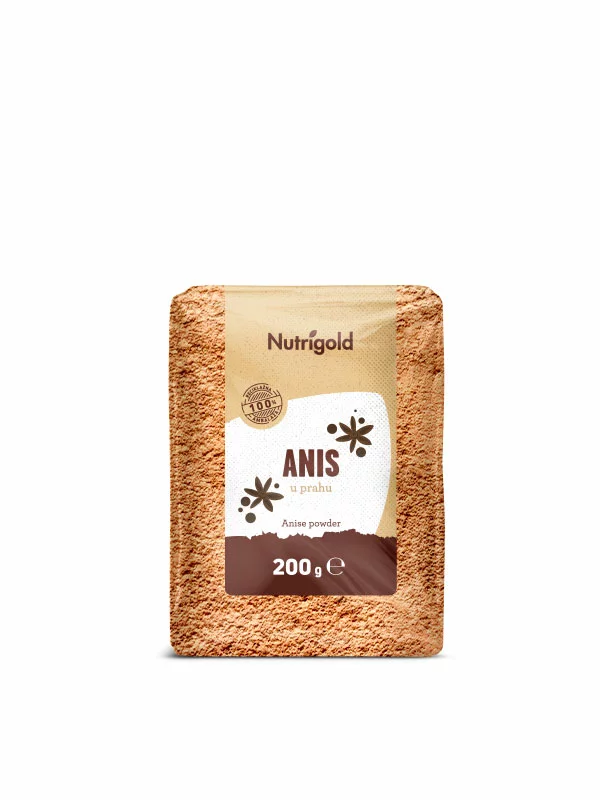 Nutrigold anise powder in a transparent plastic bag of 200 grams