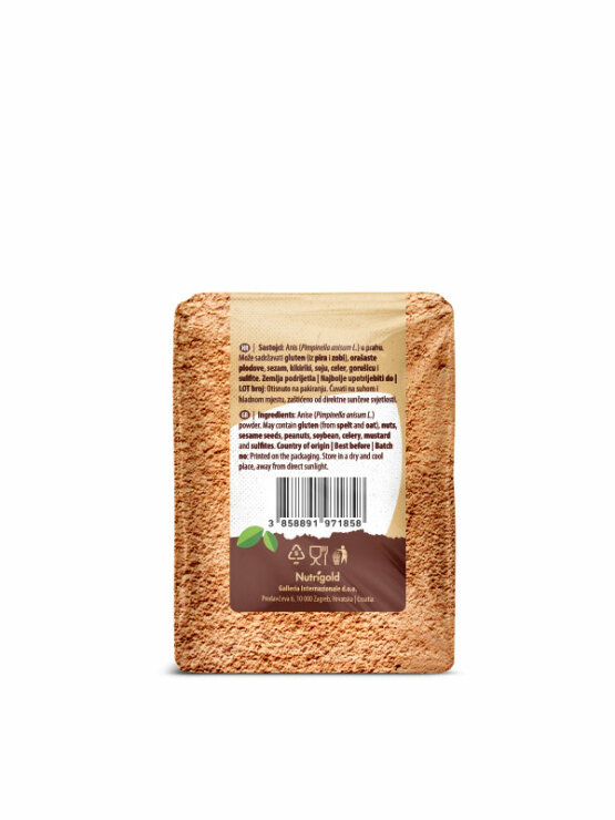 Nutrigold anise powder in a transparent plastic bag of 200 grams