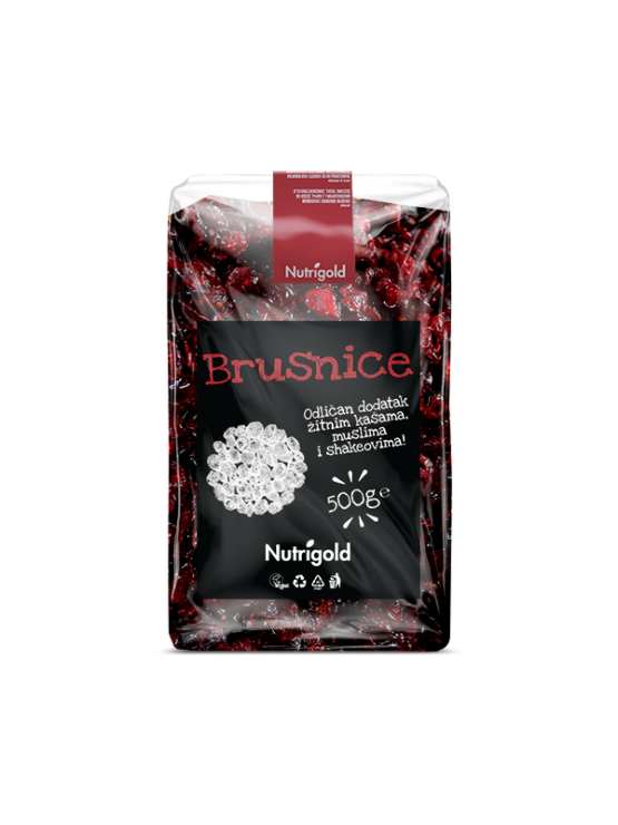 Nutrigold dried cranberries in a transparent packaging of 500g