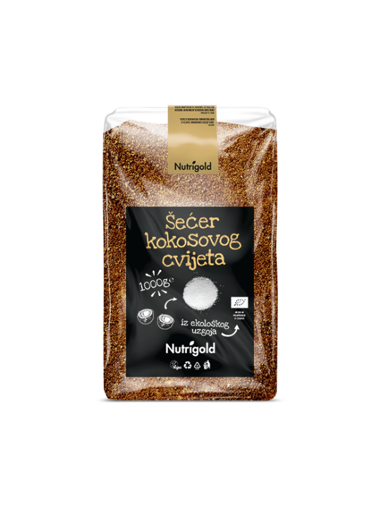 Nutrigold organic coconut blossom sugar in a transparent packaging of 1000g