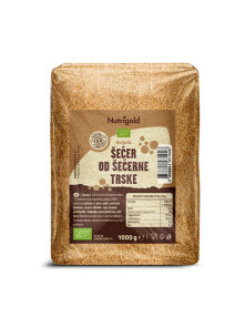 Nutrigold organic cane sugar in a transparent packaging of 1000g