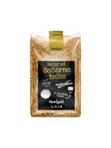 Nutrigold organic cane sugar in a transparent packaging of 1000g