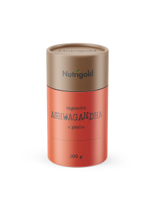 Nutrigold Ashwagandha Powder in a orange tube of 200 grams
