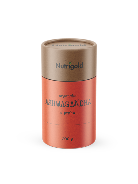 Nutrigold Ashwagandha Powder in a orange tube of 200 grams
