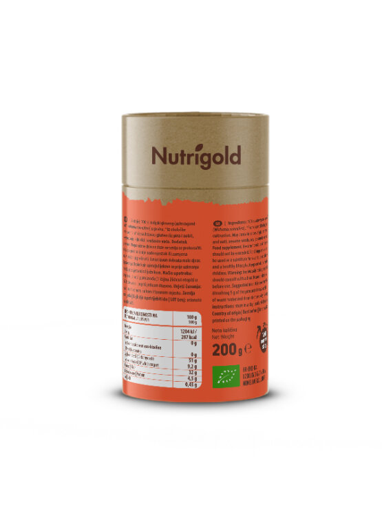 Nutrigold Ashwagandha Powder in a orange tube of 200 grams