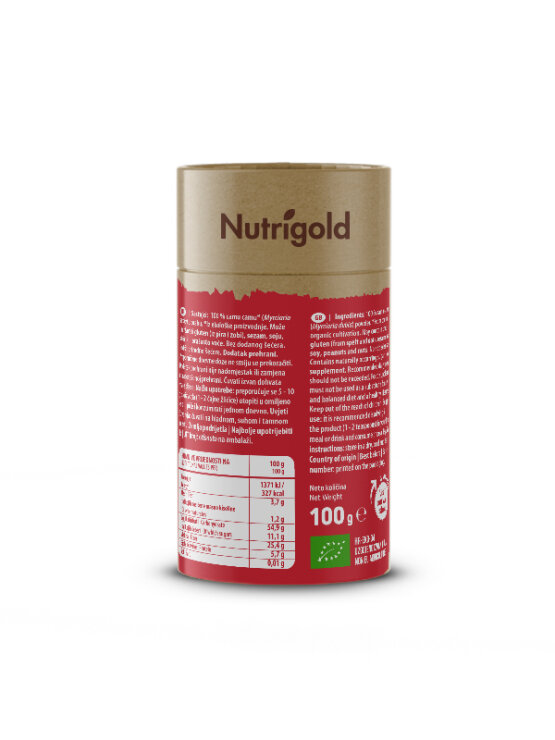 Nutrigold organic camu camu powder in a packaging of 100g