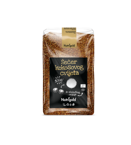 Nutrigold organic coconut blossom sugar in a transparent packaging of 500g