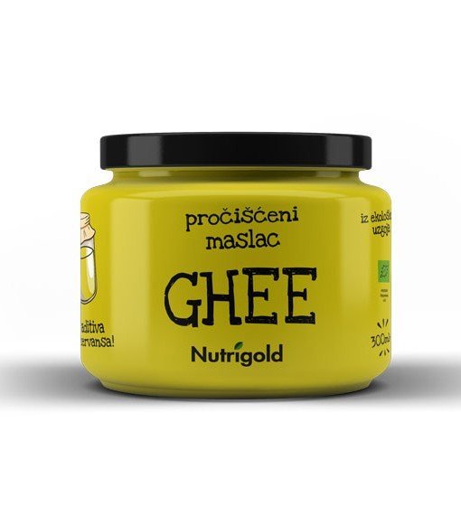 Nutrigold clarified ghee butter in a glass jar of 300g