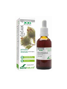 Soria Natural burdock drops in a 50ml glass bottle with a dropper