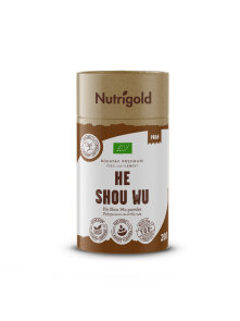 Nutrigold organic He Shou Wu powder in a cylinder packaging of 200g