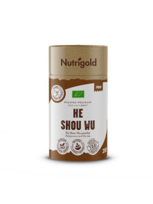 Nutrigold organic He Shou Wu powder in a cylinder packaging of 200g