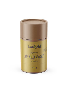 Nutrigold organic shatavari powder in a cylinder-shaped container of 200g