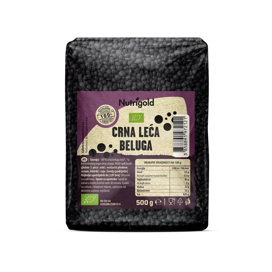 Nutrigold organic black beluga lentils in a packaging of 500g