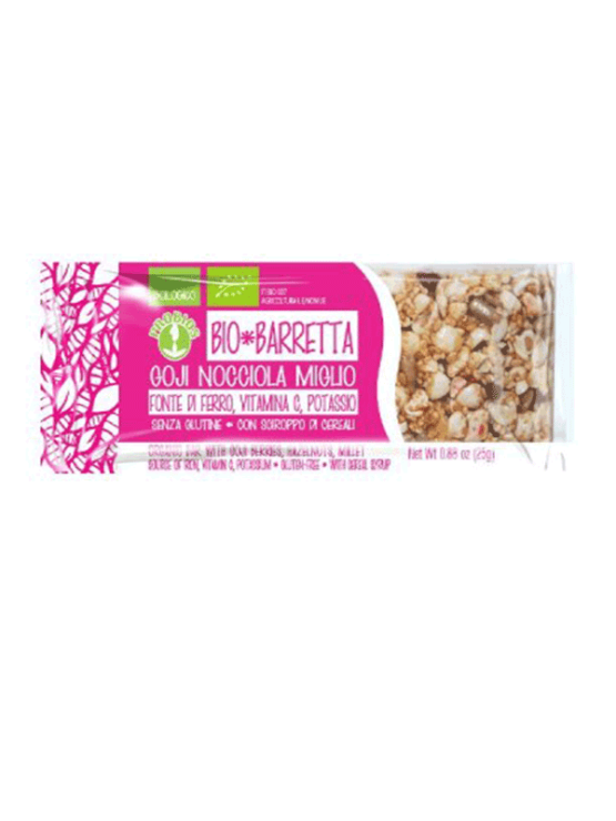 Probios organic goji berries, hazelnut and millet energy bar in a 25g packaging