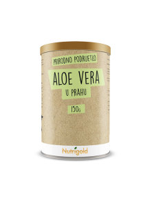 Nutrigold aloe vera powder in a  brown cylindrical container of 150 grams