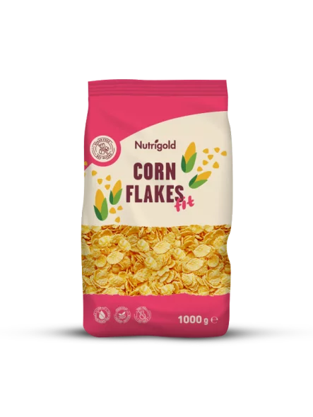 Nutrigold cornflakes fit in a colourful bag of 1000g