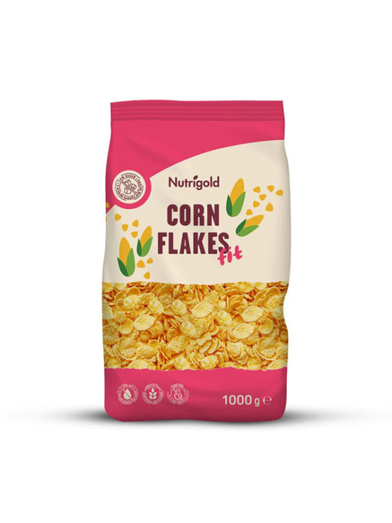 Nutrigold cornflakes fit in a colourful bag of 1000g