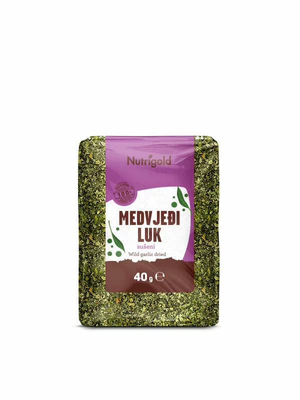 Nutrigold dried wild garlic in a transparent packaging of 40g