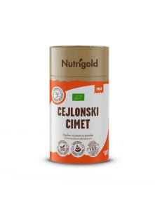 Nutrigold organic Ceylon cinnamon in a cylinder shaped packaging of 100g
