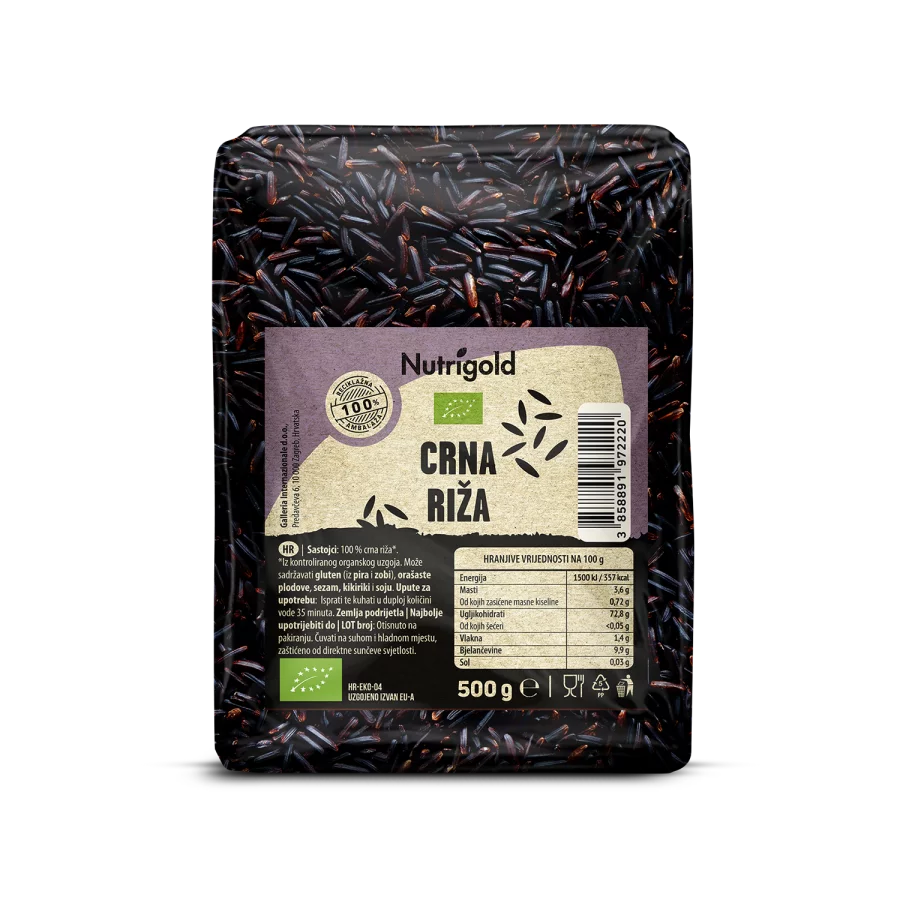 Nutrigold organic black rice in a packaging of 500g