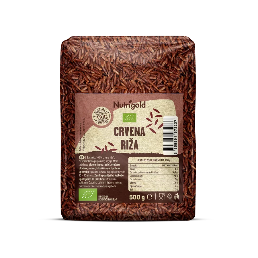 Nutrigold organic red rice in a packaging of 500g