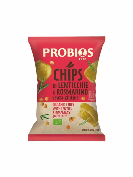 Probios organic lentils & rosemary chips in a 40g packaging