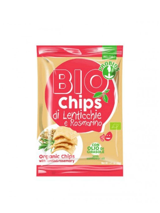 Probios organic lentils & rosemary chips in a 40g packaging