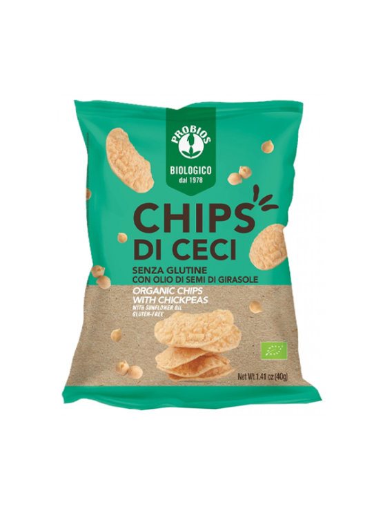 Probios organic chickpea chips in a 40g packaging.