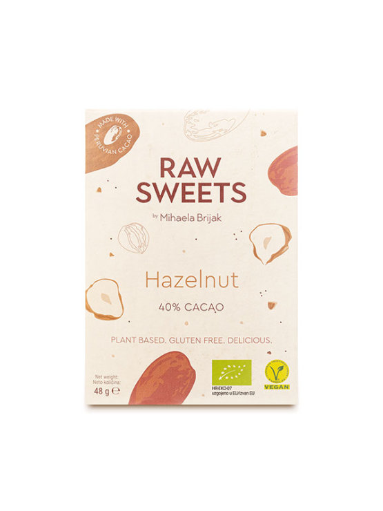 Raw Sweets by Mihaela organic raw chocolate with hazelnut in a packaging of 48g