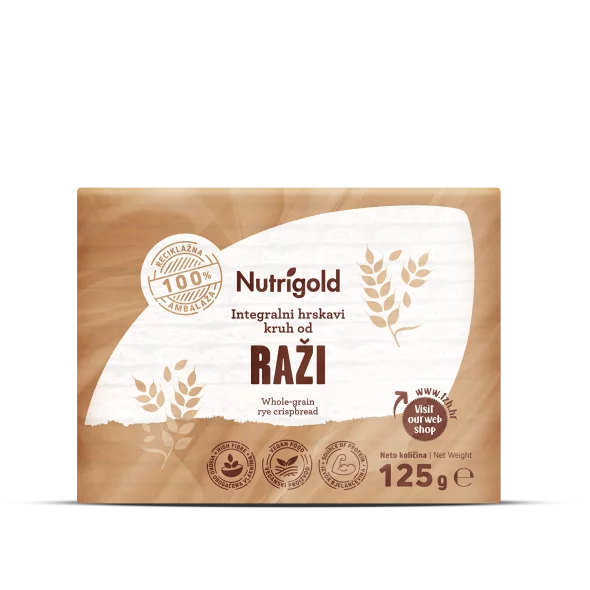 Nutrigold whole grain rye crispbread with no added sugar in a packaging of 125g