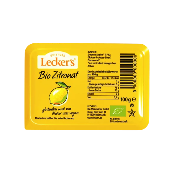 Candied Lemon Peel - Organic 100g Lecker's