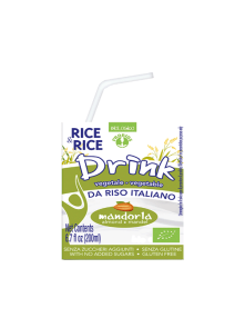 Probios organic almond rice drink in a 200g tetra-pak packaging