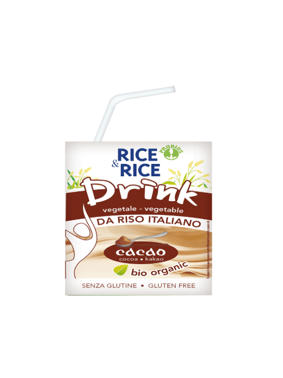 Probios organic cocoa rice drink in a tetra-pak packaging of 200ml