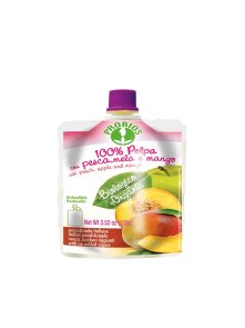 Probios peach and mango puree in a 100g pouch