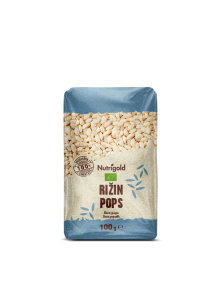 Nutrigold organic rice pops in a transparent packaging of 100g