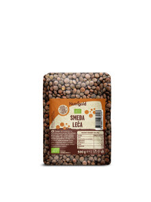 Nutrigold organic brown lentils in a transparent packaging of 500g