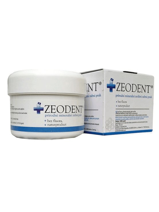 Zeodent mineral tooth powder in a plastic container of 95g
