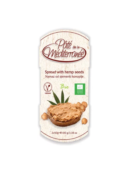 Vegetariana organic chickpea spread with hemp in a 100g packaging