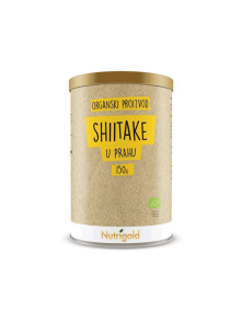 Nutrigold organic shiitake powder in a cylinder-shaped packaging of 150g