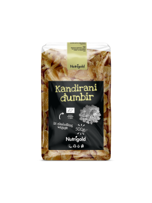 Nutrigold organic candied ginger in a transparent packaging of 500g