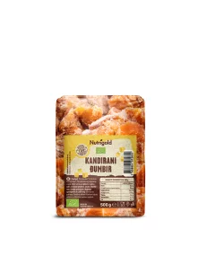 Nutrigold organic candied ginger in a transparent packaging of 500g