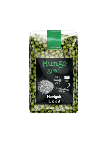 Nutrigold organic mung beans in a transparent packaging of 500g
