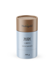 Nutrigold MSM powder in a blue cardboard cylinder shaped packaging of 300g