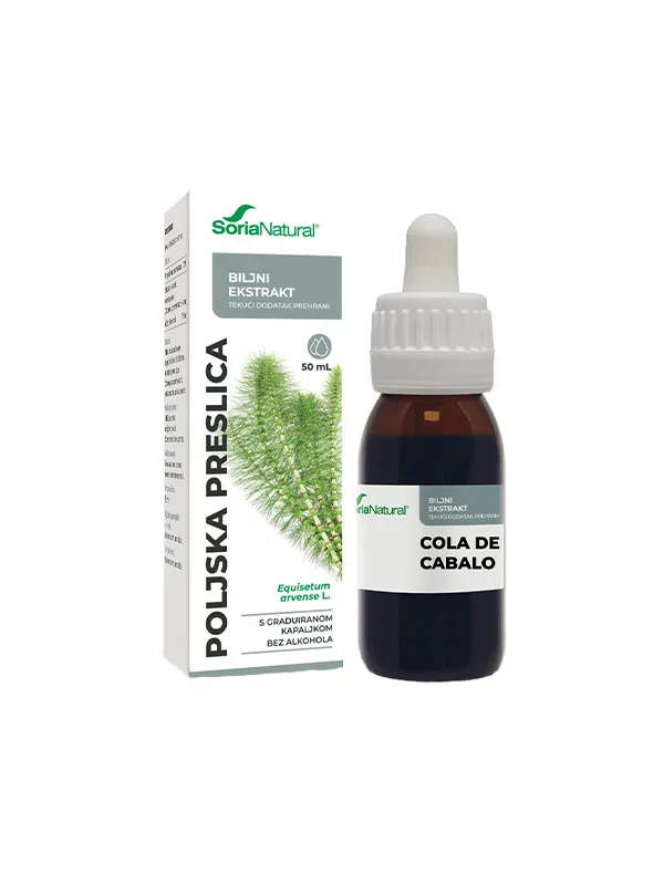 Soria Natural field horsetail drops in a 50ml glass bottle with a dropper