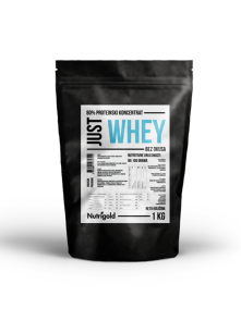 Nutrigold Just Whey Concentrate 80% in black packaging of 1kg