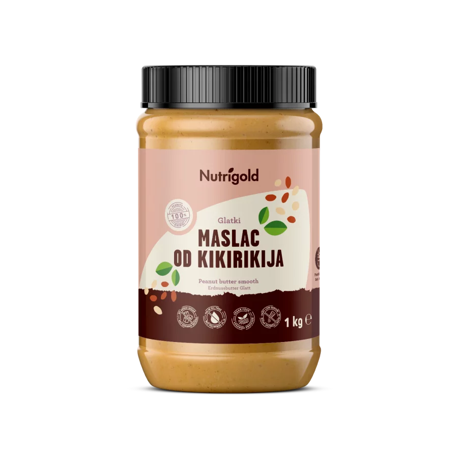 Nutrigold smooth peanut butter in a plastic packaging of 1000g
