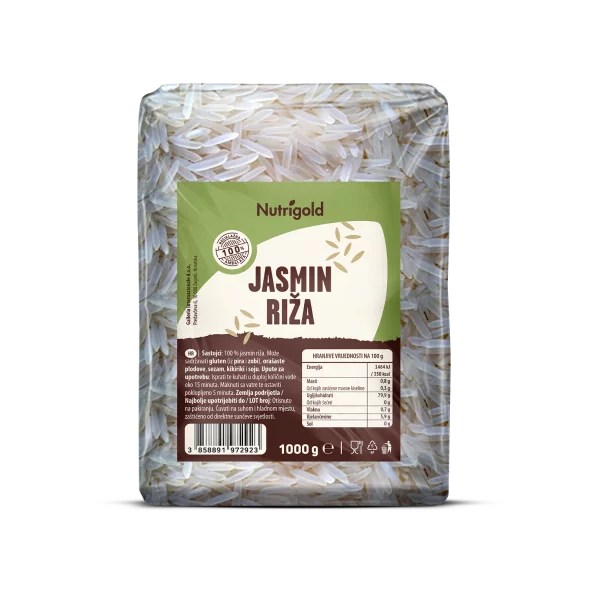 Nutrigold jasmine rice in a transparent packaging of 1000g