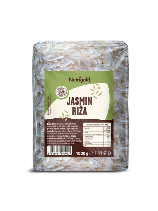 Nutrigold jasmine rice in a transparent packaging of 1000g