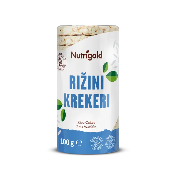 Nutrigold unflavoured puffed rice cakes in a packaging of 100g