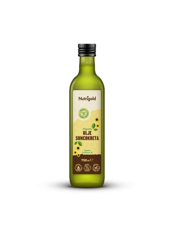 Nutrigold organic cold pressed sunflower oil in a glass bottle of 750ml
